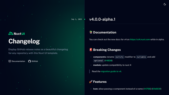 Template Changelog screenshot